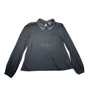 Heightened Sensibilities Collared Top‎ ModCloth Large Black Retro